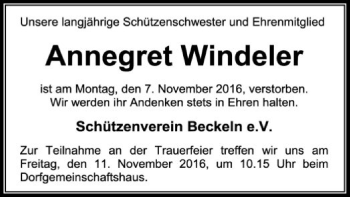 Traueranzeige von Annegret Windeler von SYK