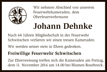 Traueranzeige von Johann Dehnke von SYK