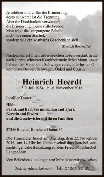 Traueranzeige von Heinrich Heerdt von SYK