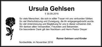 Traueranzeige von Ursula Gehlsen von SYK