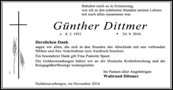 Traueranzeige von Günther Dittmer von SYK