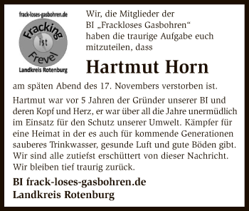 Traueranzeige von Hartmut Horn von SYK