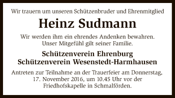 Traueranzeige von Heinz Sudmann von SYK