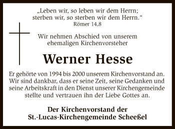 Traueranzeige von Werner Hesse von SYK