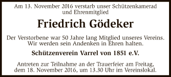 Traueranzeige von Friedrich Gödeker von SYK