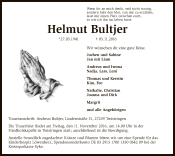 Traueranzeige von Helmut Bultjer von SYK