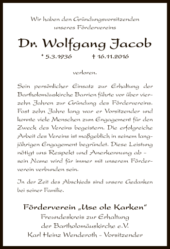 Traueranzeige von Wolfgang Jacob von SYK