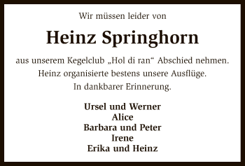 Traueranzeige von Heinz Springhorn von SYK