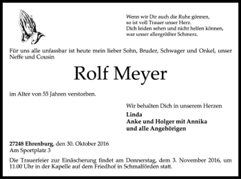 Traueranzeige von Rolf Meyer von SYK