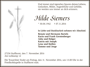 Traueranzeige von Hilde Siemers von SYK