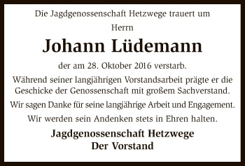 Traueranzeige von Johann Lüdemann von SYK