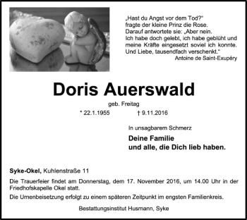 Traueranzeige von Doris Auerswald von SYK