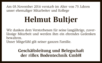 Traueranzeige von Helmut Bultjer von SYK