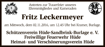 Traueranzeige von Fritz Leckermeyer von SYK