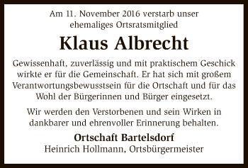 Traueranzeige von Klaus Albrecht von SYK