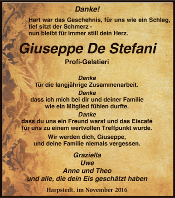 Traueranzeige von Giuseppe De Stefani von SYK