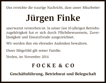 Traueranzeige von Jürgen Finke von SYK