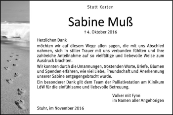 Traueranzeige von Sabine Muß von SYK