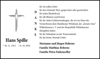 Traueranzeige von Hans Spille von SYK