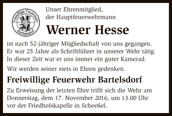 Traueranzeige von Werner Hesse von SYK