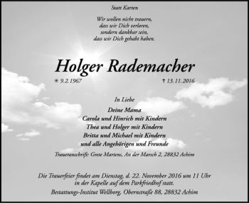 Traueranzeige von Holger Rademacher von SYK