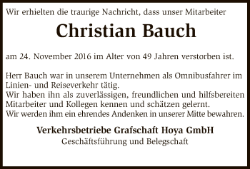 Traueranzeige von Christian Bauch von SYK