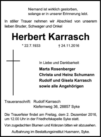 Traueranzeige von Herbert Karrasch von SYK