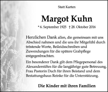 Traueranzeige von Margot Kuhn von SYK
