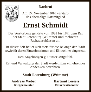 Traueranzeige von Ernst Schmidt von SYK