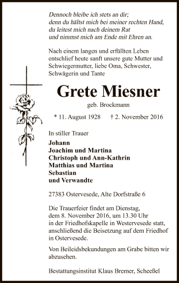 Traueranzeige von Grete Miesner von SYK