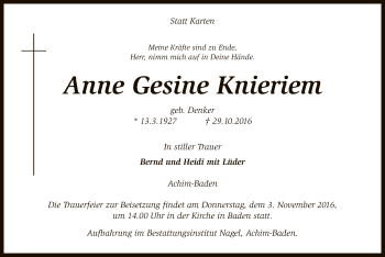 Traueranzeige von Anne Gesine Knieriem von SYK