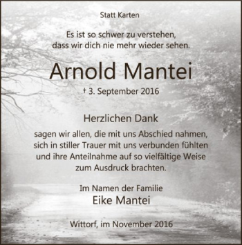 Traueranzeige von Arnold Mantei von SYK