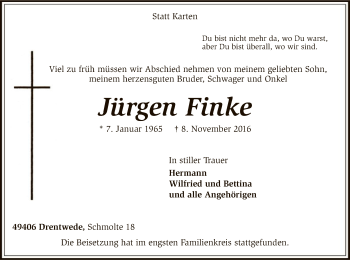 Traueranzeige von Jürgen Finke von SYK