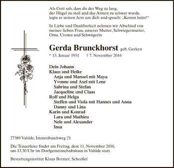 Traueranzeige von Gerda Brunckhorst von SYK