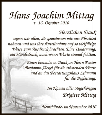 Traueranzeige von Hans Joachim Mittag von SYK