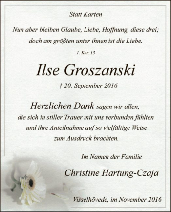 Traueranzeige von Ilse Groszanski von SYK