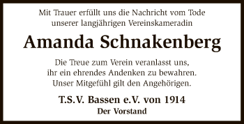 Traueranzeige von Amanda Schnakenberg von SYK