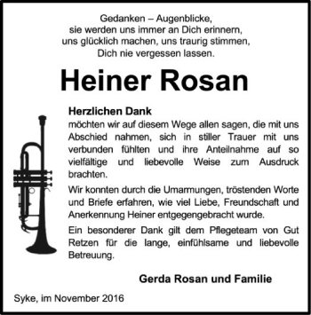 Traueranzeige von Heiner Rosan von SYK