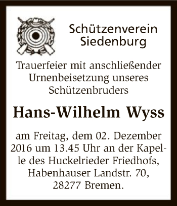 Traueranzeige von Hans-Wilhelm Wyss von SYK