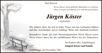 Traueranzeige von Jürgen Köster von SYK