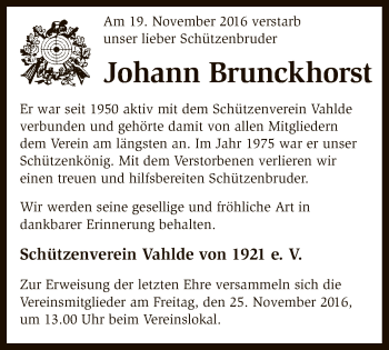 Traueranzeige von Johann Brunckhorst von SYK