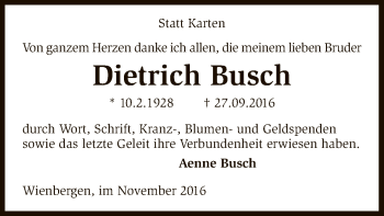 Traueranzeige von Dietrich Busch von SYK