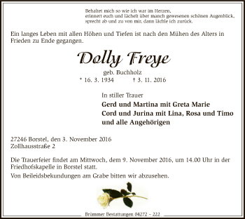 Traueranzeige von Dolly Freye von SYK