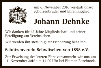 Traueranzeige von Johann Dehnke von SYK