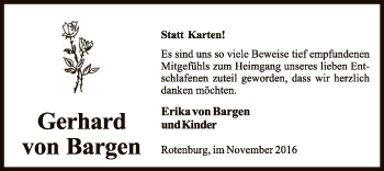 Traueranzeige von Gerhard von Bargen von SYK