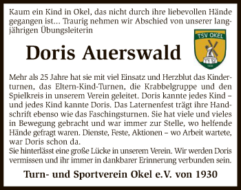 Traueranzeige von Doris Auerswald von SYK