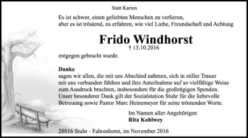 Traueranzeige von Frido Windhorst von SYK