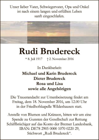 Traueranzeige von Rudi Brudereck von SYK