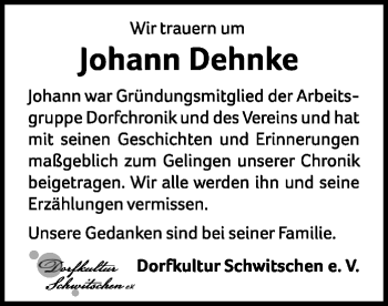 Traueranzeige von Johann Dehnke von SYK