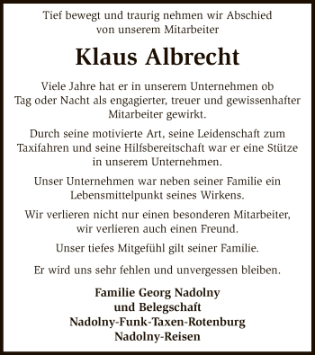 Traueranzeige von Klaus Albrecht von SYK